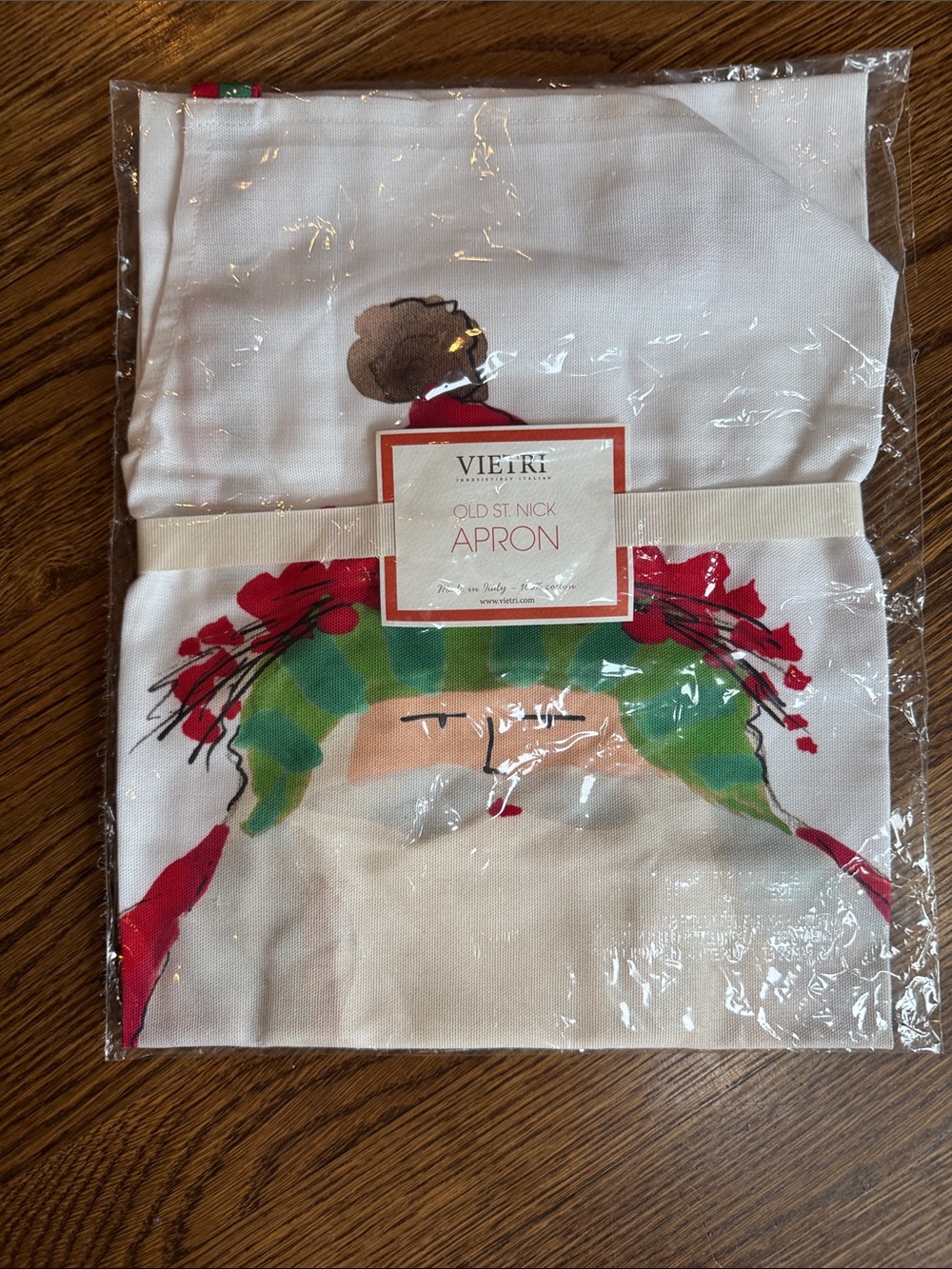 Vietri 'Old St. Nick' Holiday Apron - White with Red & Green NWT